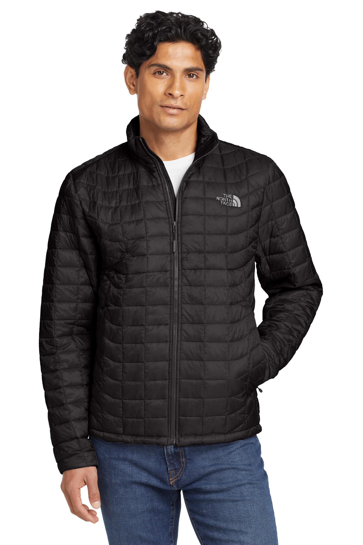 The North Face Black ThermoBall Eco Jacket – Micro Box Quilt Slim Fit Stand Collar Packable Synthetic Insulation TNF Logo The North Face Outerwear