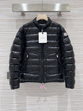 Moncler Black Slim-Fit Quilted Down Jacket – High-Gloss Lacquered Shell Stand Collar Dual Zip Pockets Arm Badge Canadian Outerwear