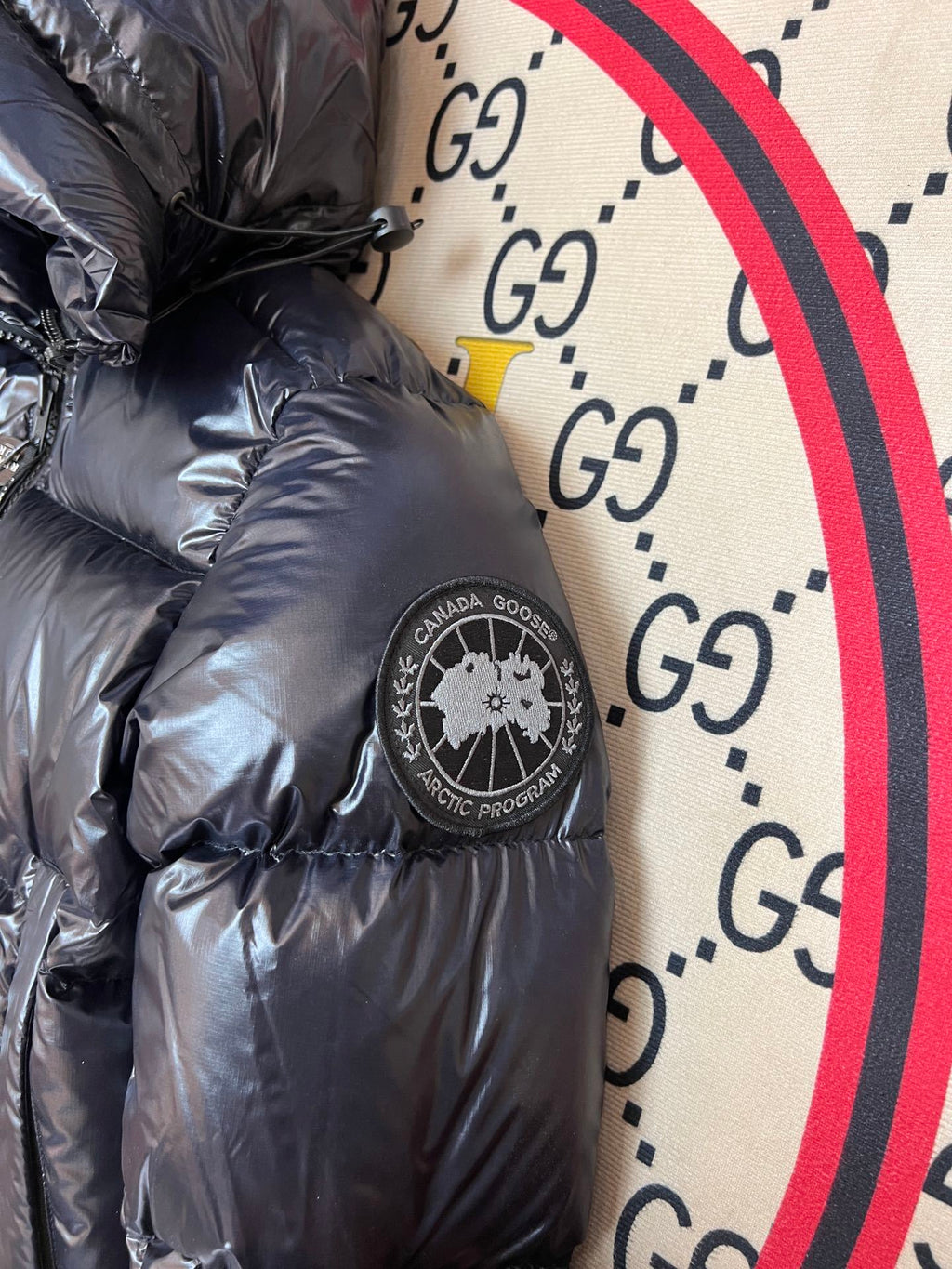 Canada Goose Black Glossy Down Puffer – Lacquer Shell Arctic Program Badge Canadian Outerwear