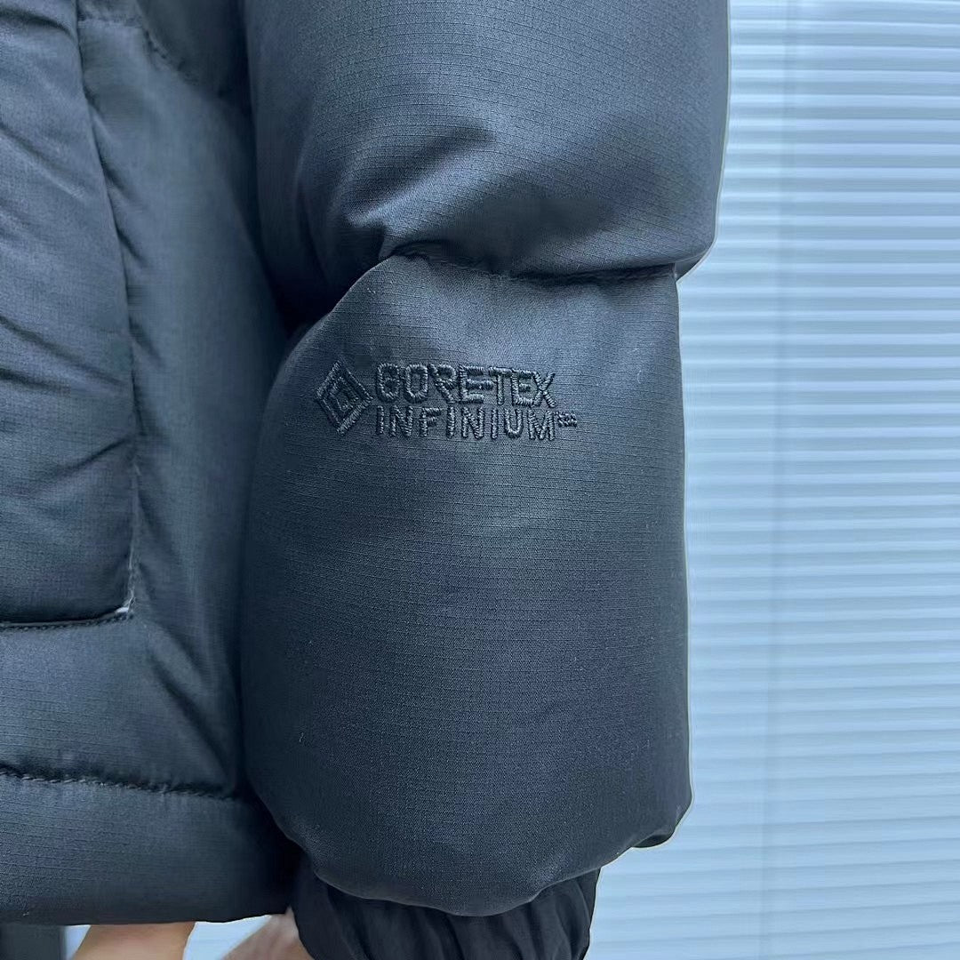 The North Face Purple Label Black GORE-TEX INFINIUM Nuptse Hooded Down Jacket – Nanamica Collab Tonal Logo Pink Hood Lining Baffle Quilting TNF Purple Label Outerwear