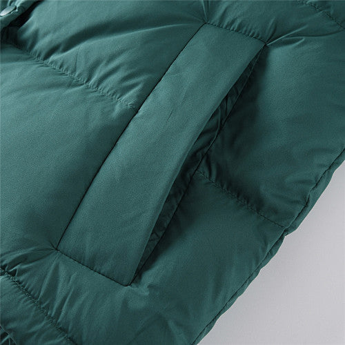 Lululemon Forest Green Women's Hooded Down Puffer – Tonal Embossed Logo Snap Placket Wide Baffle Integrated Hood Lululemon Outerwear