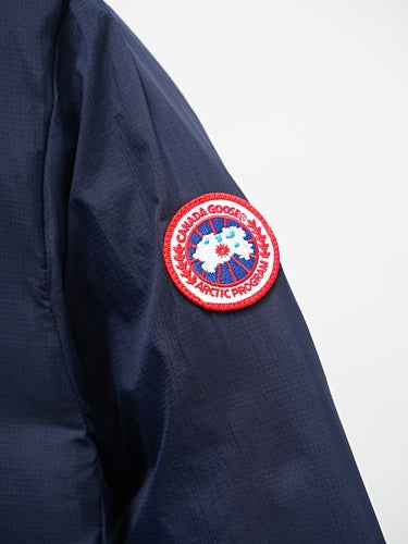 Canada Goose Navy Blue Down Jacket – Black Quilted Interior Black Ribbed Cuffs Arctic Program Badge Canadian Outerwear
