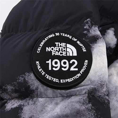 The North Face Black Cloud Print 1992 Nuptse 30th Anniversary Down Jacket – 700-Fill All-Over Cloud Graphic Nuptse Baffle Anniversary Badge TNF Outerwear