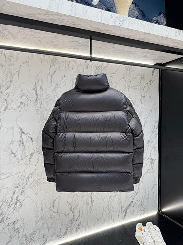 Moncler Black Oversized Down Puffer Jacket – Royal Blue Interior Lining Wide Baffles Stand Collar Snap Placket Arm Badge Moncler Outerwear