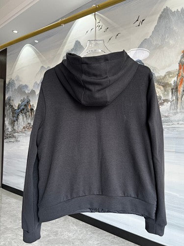 Moncler Black Hybrid Down Hoodie Jacket – Quilted Front Fleece Sleeve Outerwear