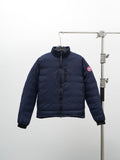 Canada Goose Navy Blue Down Jacket – Black Quilted Interior Black Ribbed Cuffs Arctic Program Badge Canadian Outerwear