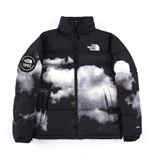 The North Face Black Cloud Print 1992 Nuptse 30th Anniversary Down Jacket – 700-Fill All-Over Cloud Graphic Nuptse Baffle Anniversary Badge TNF Outerwear