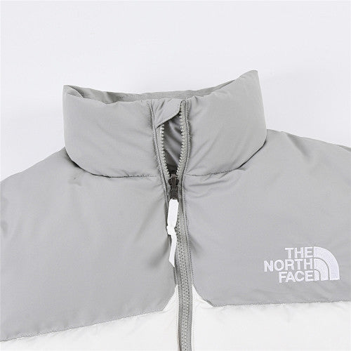 The North Face White Grey 1992 Nuptse 30th Anniversary Down Jacket – 700-Fill White Shell Grey Yoke Colorblock Nuptse Baffle Anniversary Badge TNF Outerwear