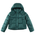 Lululemon Forest Green Women's Hooded Down Puffer – Tonal Embossed Logo Snap Placket Wide Baffle Integrated Hood Lululemon Outerwear
