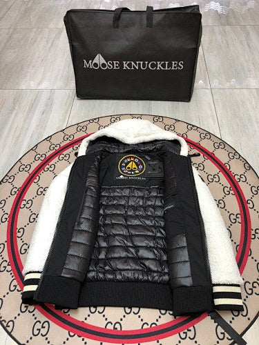 Moose Knuckles Black Sherpa-Hood Down Puffer Jacket