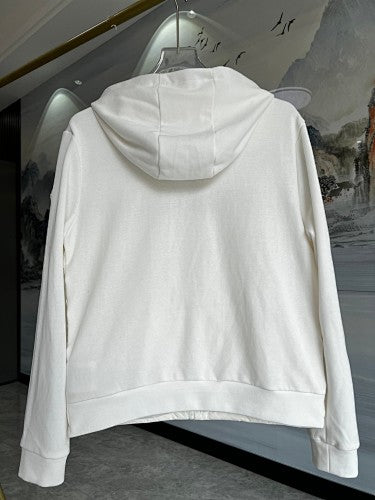 Moncler White Hybrid Down Hoodie Jacket – Quilted Front Fleece Sleeve Outerwear