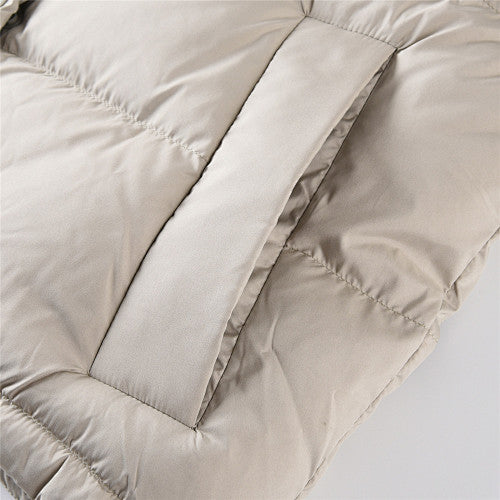 Lululemon Khaki Women's Hooded Down Puffer – Tonal Embossed Logo Allover Print Snap Placket Wide Baffle Integrated Hood Lululemon Outerwear