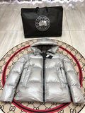 Canada Goose Silver Metallic Down Puffer – Glossy Shell Arctic Program Badge Canadian Outerwear