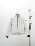 Canada Goose White Down Jacket – Silver Quilted Interior Black Ribbed Cuffs Arctic Program Badge Canadian Outerwear