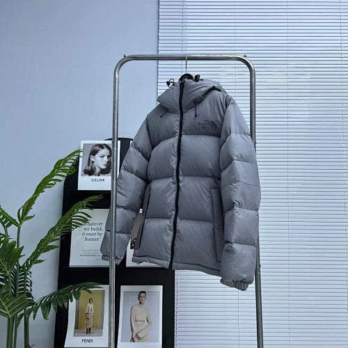 The North Face Purple Label Silver Grey GORE-TEX INFINIUM Nuptse Hooded Down Jacket – Nanamica Collab Metallic Shell Tonal Logo Baffle Quilting TNF Purple Label Outerwear