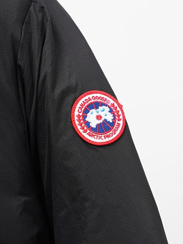 Canada Goose Black Hooded Down Vest – Channel Quilted Stand Collar Chest Pocket Arctic Program Badge Canadian Outerwear