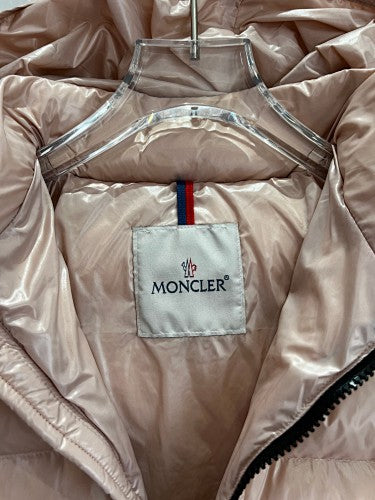 Moncler Rose Gold Iridescent Down Jacket – Metallic Lacquered Shell Integrated Hood Tricolor Arm Badge Comic-Strip Label Moncler Outerwear