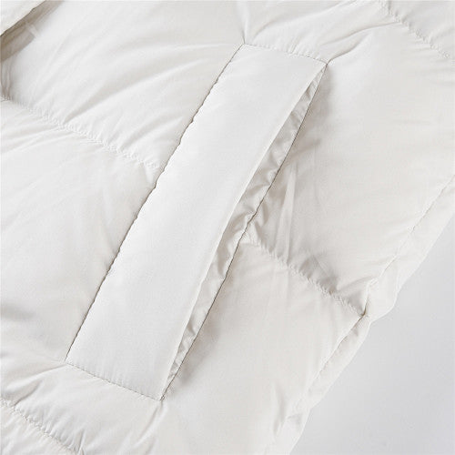 Lululemon Ivory Women's Hooded Down Puffer – Tonal Embossed Logo Snap Placket Wide Baffle Integrated Hood Lululemon Outerwear