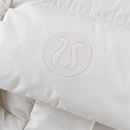 Lululemon Ivory Women's Hooded Down Puffer – Tonal Embossed Logo Snap Placket Wide Baffle Integrated Hood Lululemon Outerwear
