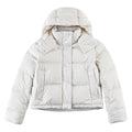 Lululemon Ivory Women's Hooded Down Puffer – Tonal Embossed Logo Snap Placket Wide Baffle Integrated Hood Lululemon Outerwear