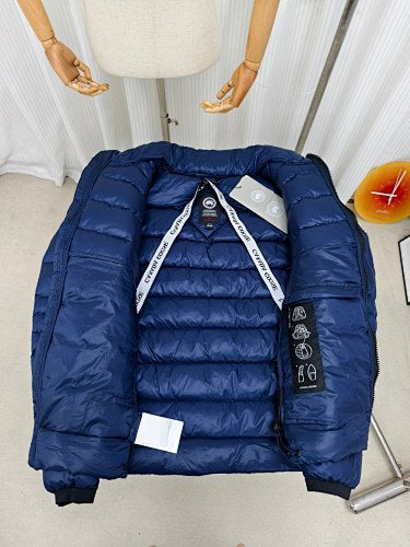 Canada Goose Navy Blue Down Puffer – Wide Baffle Ribbed Hem Arctic Program Badge Canadian Outerwear