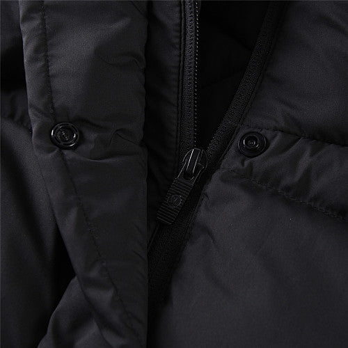 Lululemon Black Women's Hooded Down Puffer – Embossed Logo Snap Placket Wide Baffle Integrated Hood Lululemon Outerwear