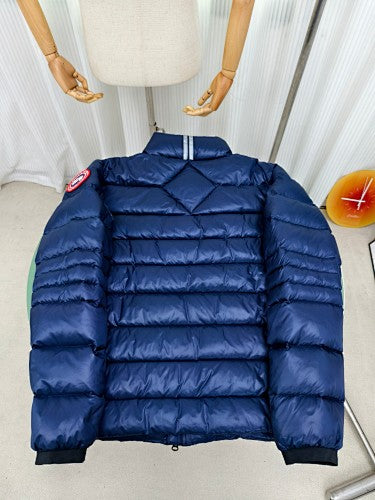Canada Goose Navy Blue Down Puffer – Wide Baffle Ribbed Hem Arctic Program Badge Canadian Outerwear