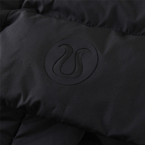 Lululemon Black Women's Hooded Down Puffer – Embossed Logo Snap Placket Wide Baffle Integrated Hood Lululemon Outerwear