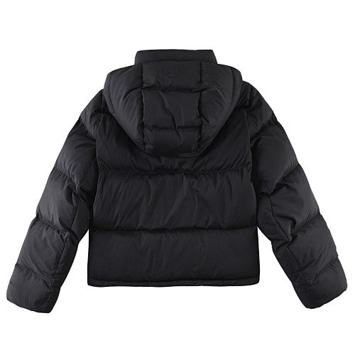 Lululemon Black Women's Hooded Down Puffer – Embossed Logo Snap Placket Wide Baffle Integrated Hood Lululemon Outerwear