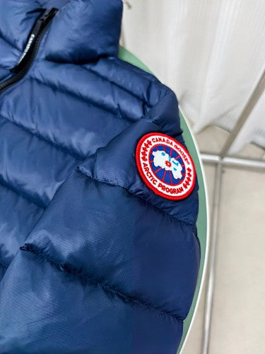 Canada Goose Navy Blue Down Puffer – Wide Baffle Ribbed Hem Arctic Program Badge Canadian Outerwear