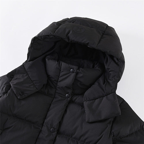 Lululemon Black Women's Hooded Down Puffer – Embossed Logo Snap Placket Wide Baffle Integrated Hood Lululemon Outerwear