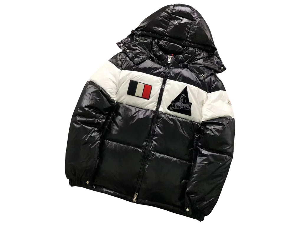 Moncler Black & White Colorblock Hooded Puffer Jacket