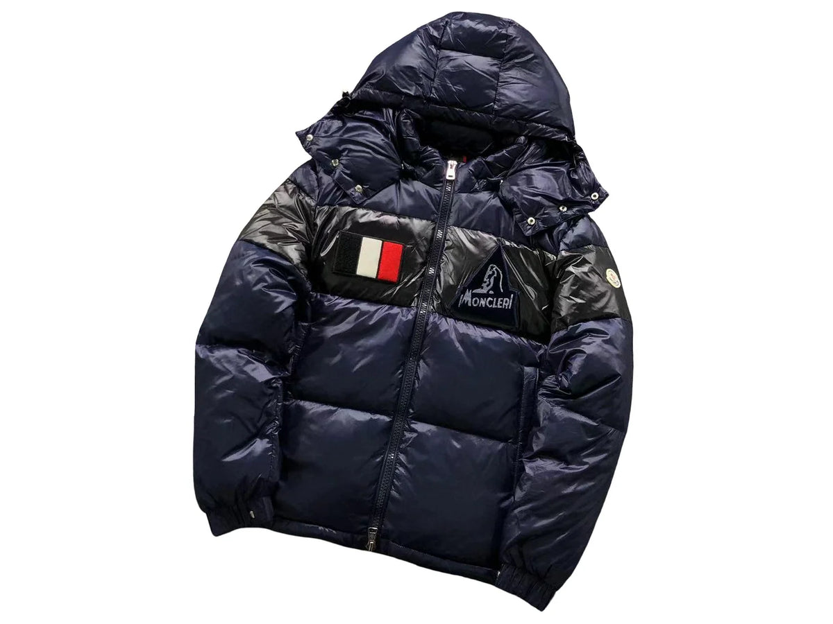 Moncler Navy Blue & Black Colorblock Hooded Puffer Jacket