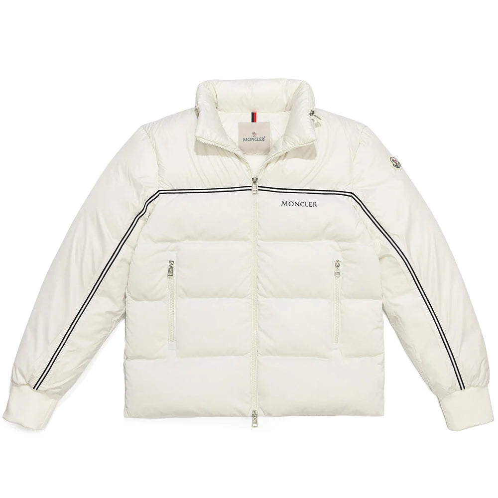 Moncler Off-White Striped Down Puffer Jacket
