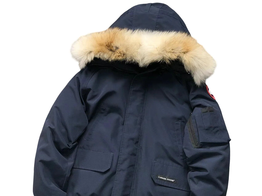 Canada Goose Navy Chilliwack Down Bomber – Coyote Fur Trim Arctic Hooded Jacket