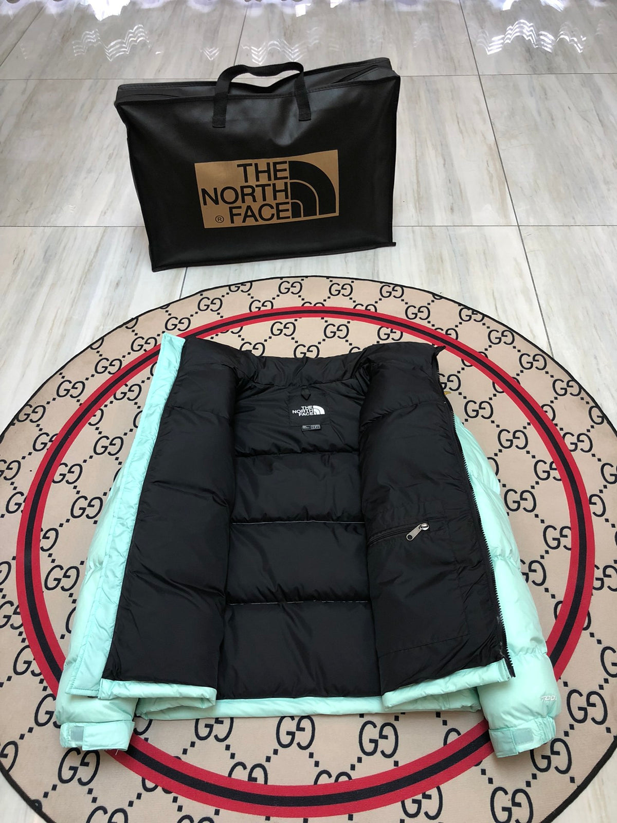 The North Face Mint Green & Black 700-Fill Nuptse Down Puffer Jacket