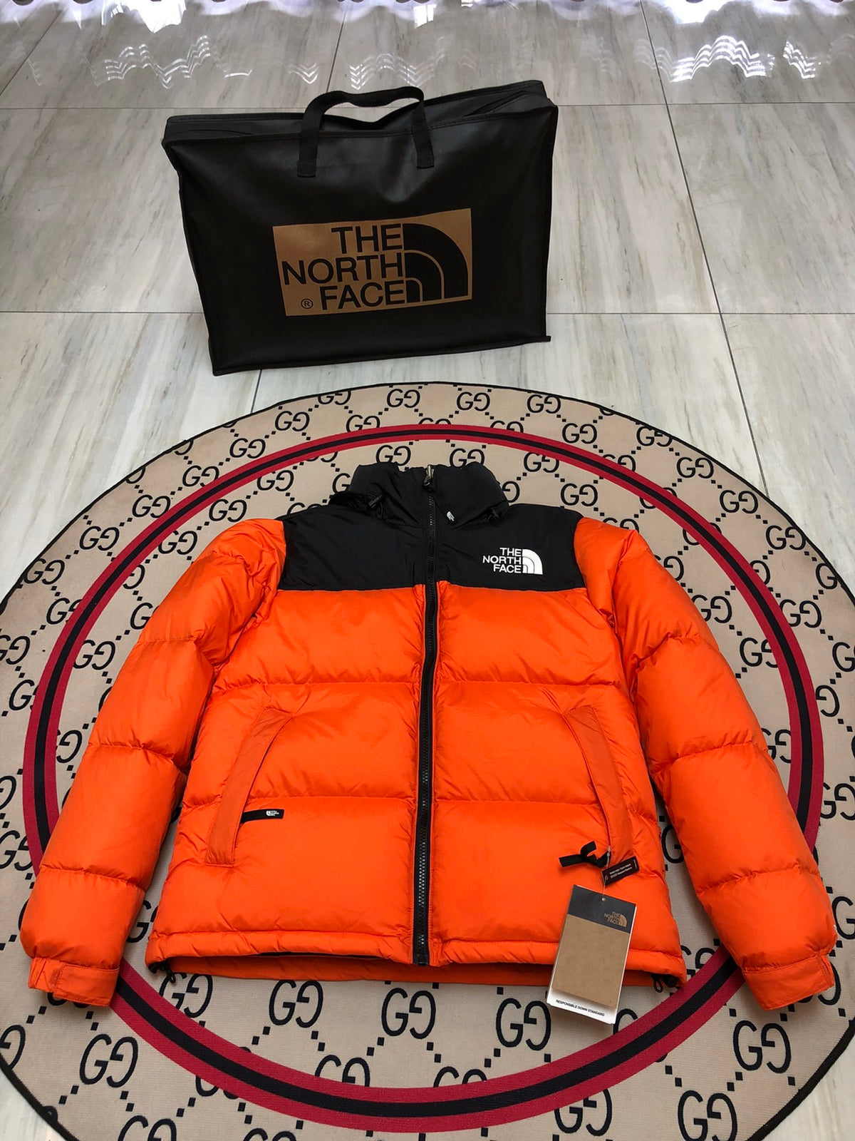 The North Face Orange & Black 700-Fill Nuptse Down Puffer Jacket