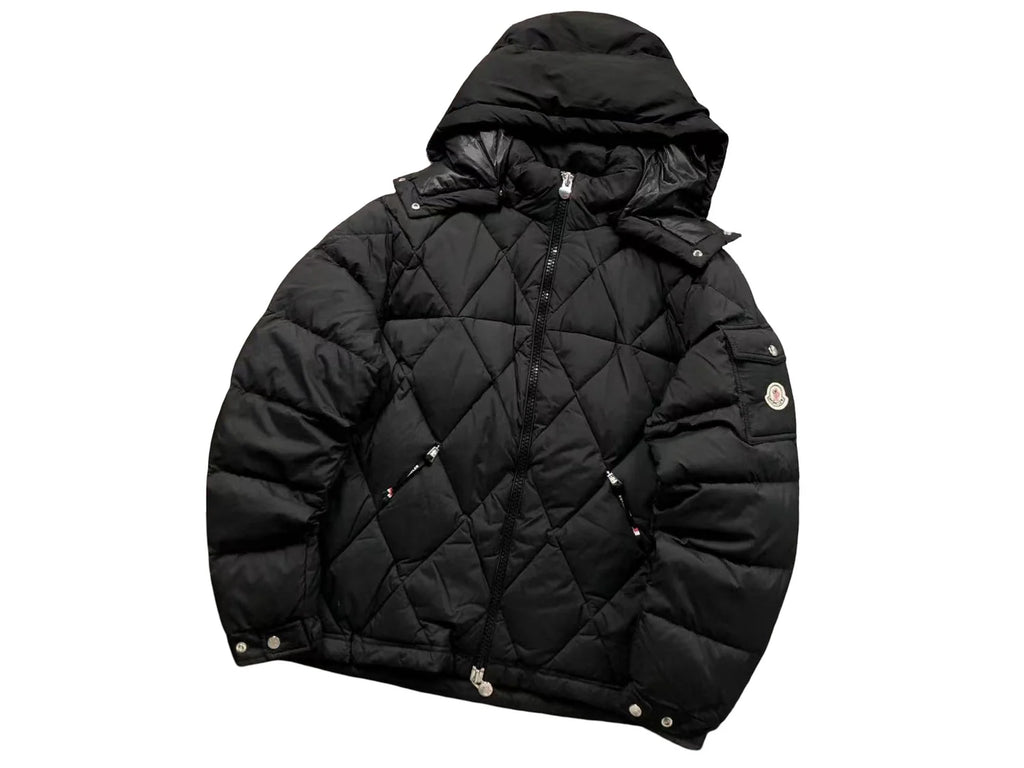 Moncler Black Diamond-Quilted Hooded Puffer Jacket