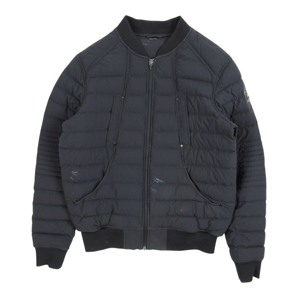 Moncler Navy Down Bomber Jacket – MA-1 Silhouette Mixed Baffle Quilting Ribbed Knit Trim Hip Flap Pockets Dual Zip Moncler Outerwear