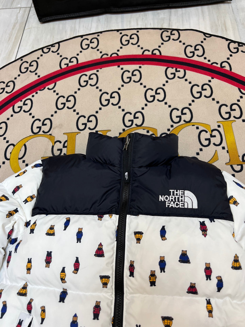 The North Face White Bear Print 700-Fill Nuptse Down Puffer Jacket