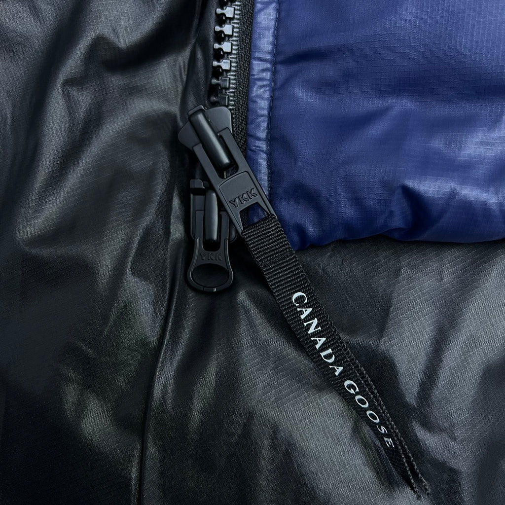 Canada Goose Navy Blue Glossy Oversized Down Puffer – Boxy Hooded Silhouette Arctic Program Badge Canadian Outerwear