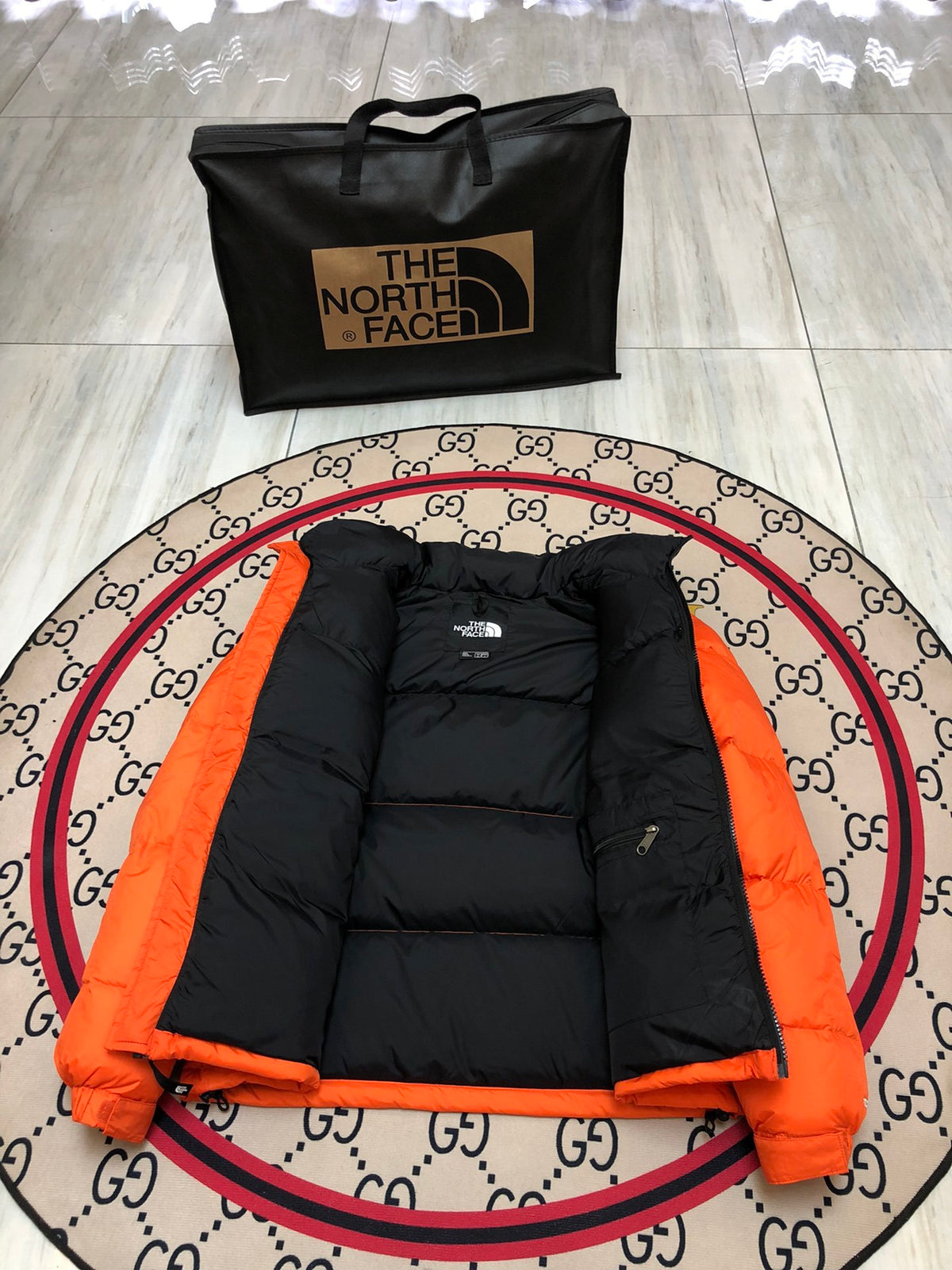The North Face Orange & Black 700-Fill Nuptse Down Puffer Jacket