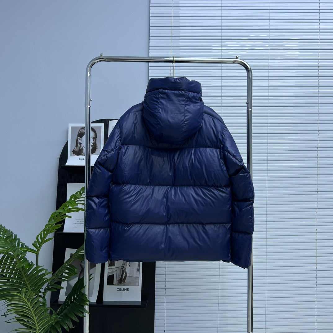 Canada Goose Navy Blue Glossy Oversized Down Puffer – Boxy Hooded Silhouette Arctic Program Badge Canadian Outerwear