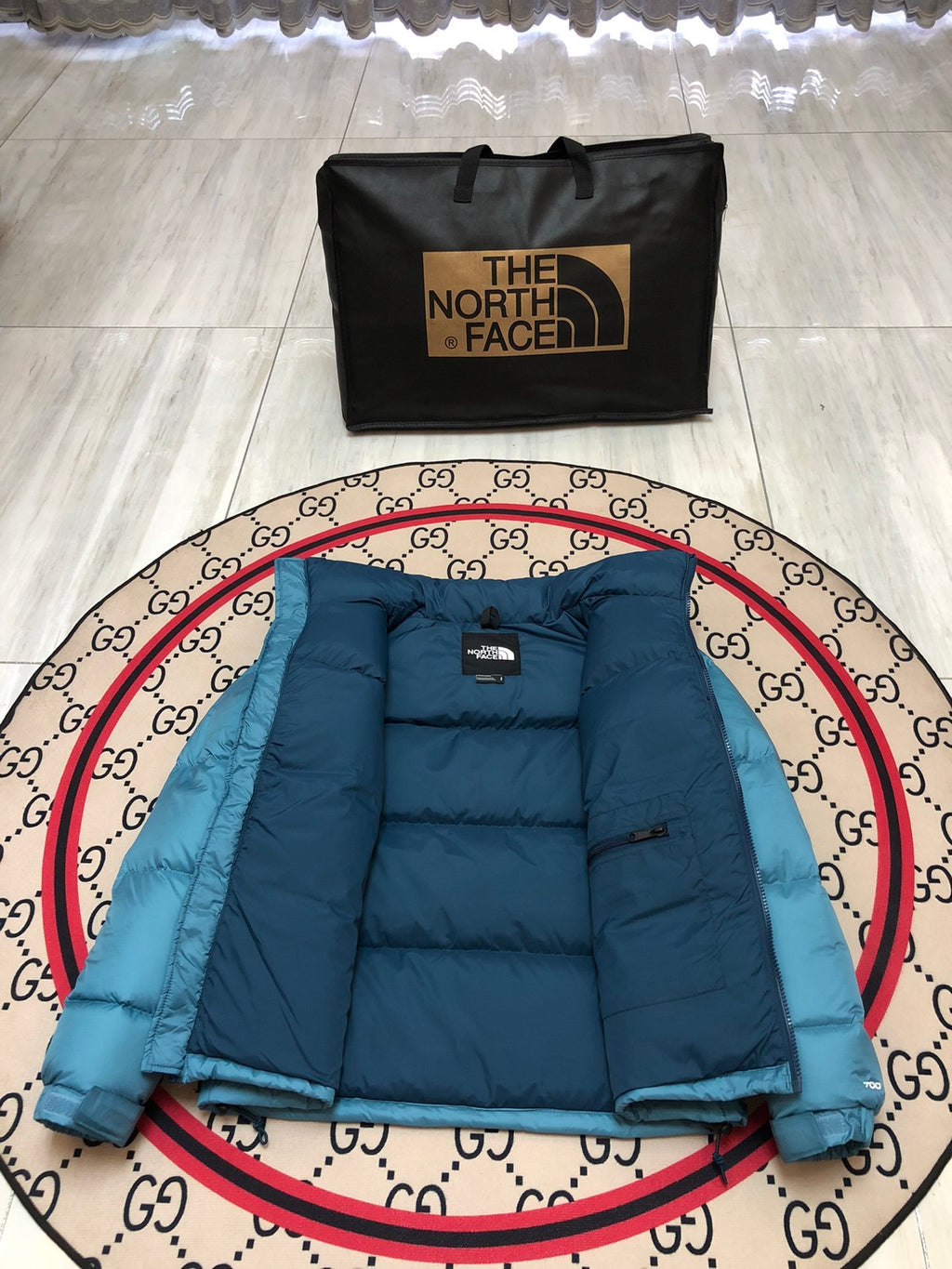 The North Face Teal Blue 700-Fill Nuptse Down Puffer Jacket