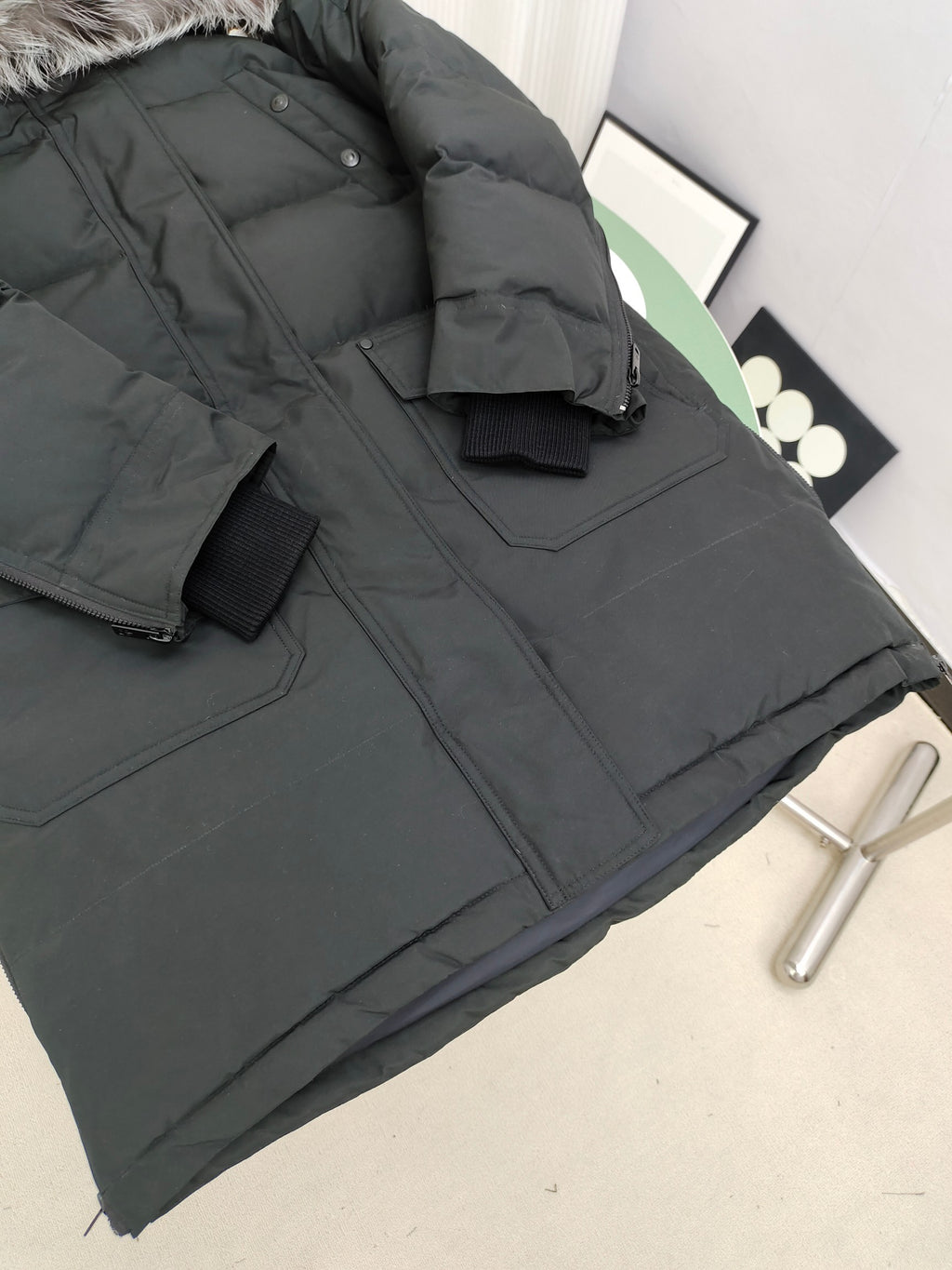 Moose Knuckles Black Long Parka – Silver Fox Fur Hood Utility Pockets Canadian Outerwear