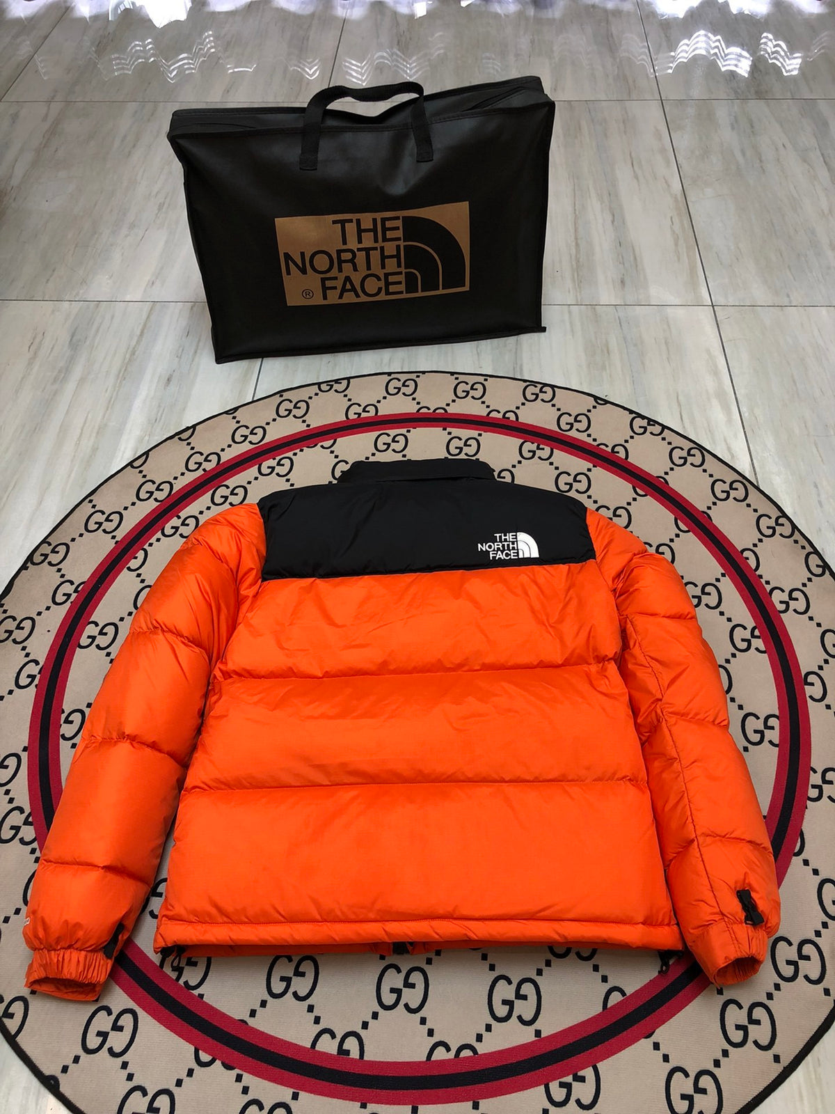 The North Face Orange & Black 700-Fill Nuptse Down Puffer Jacket