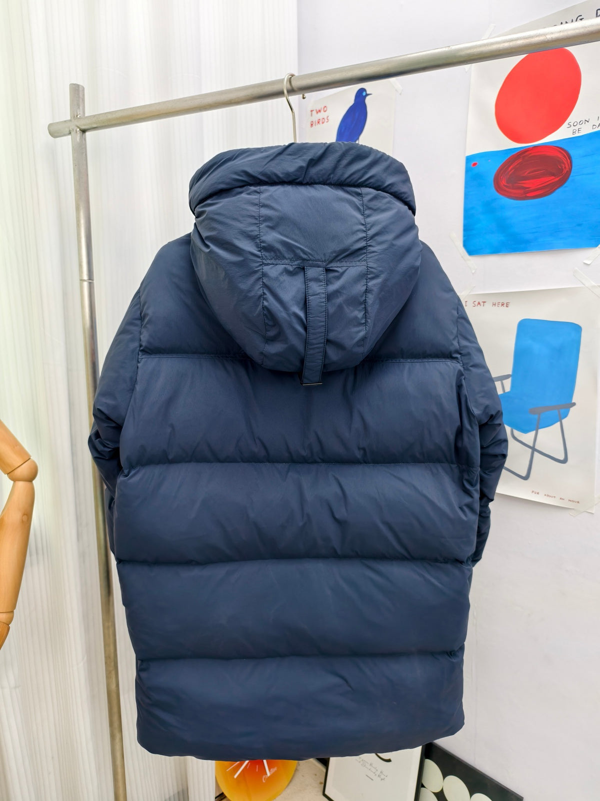 Canada Goose Navy Blue Mid-Length Hooded Puffer – Grid Quilted Padded Hood Arctic Program Badge Canadian Outerwear