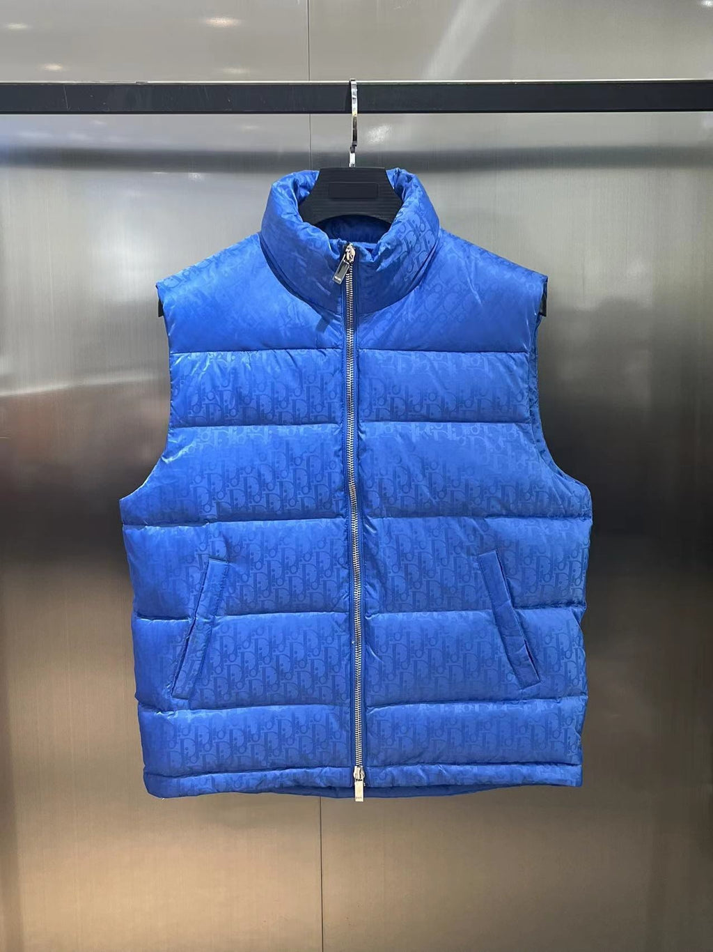 Dior Royal Blue Down Vest – Oblique Jacquard Insulated Sleeveless Jacket