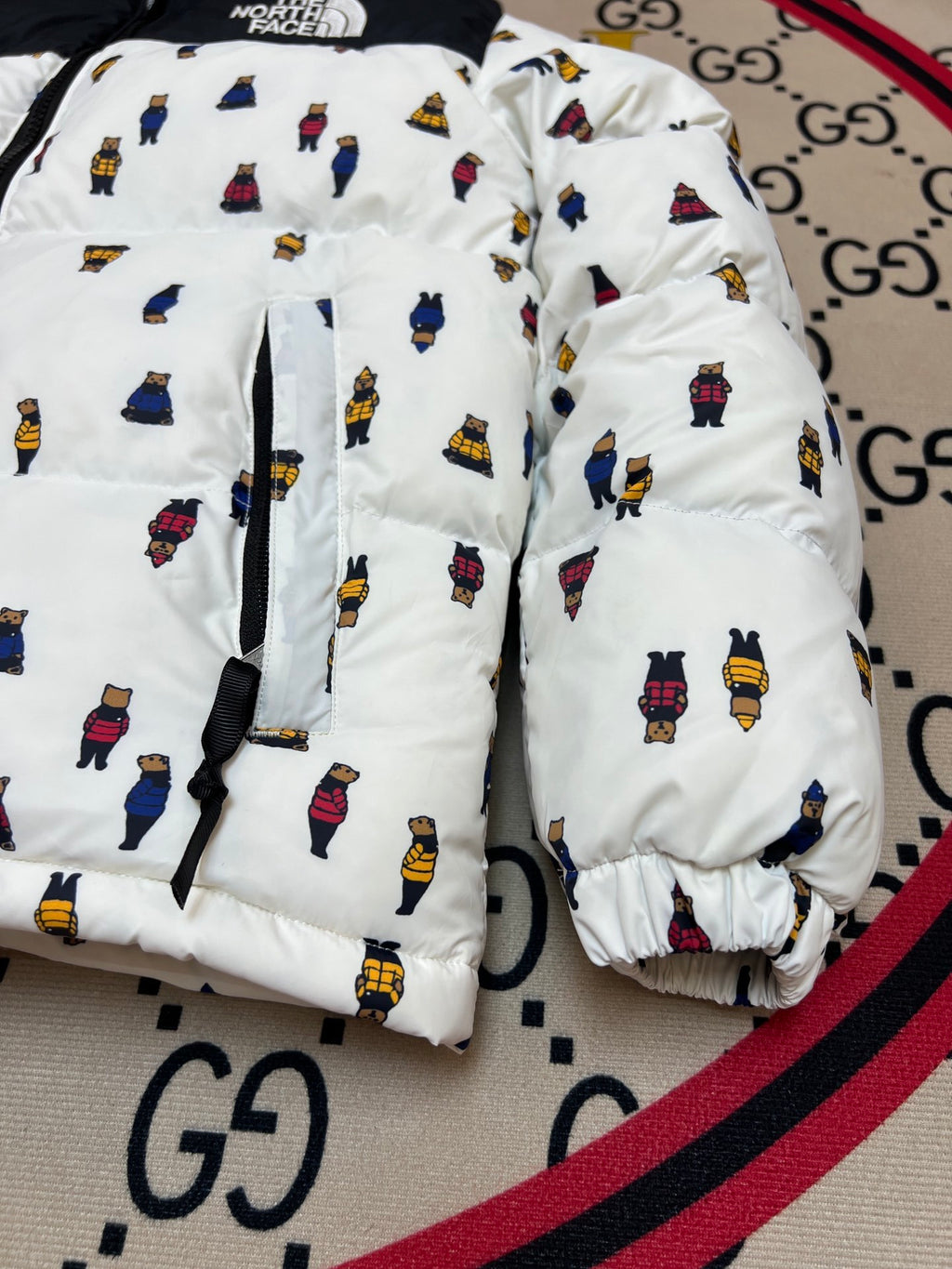 The North Face White Bear Print 700-Fill Nuptse Down Puffer Jacket