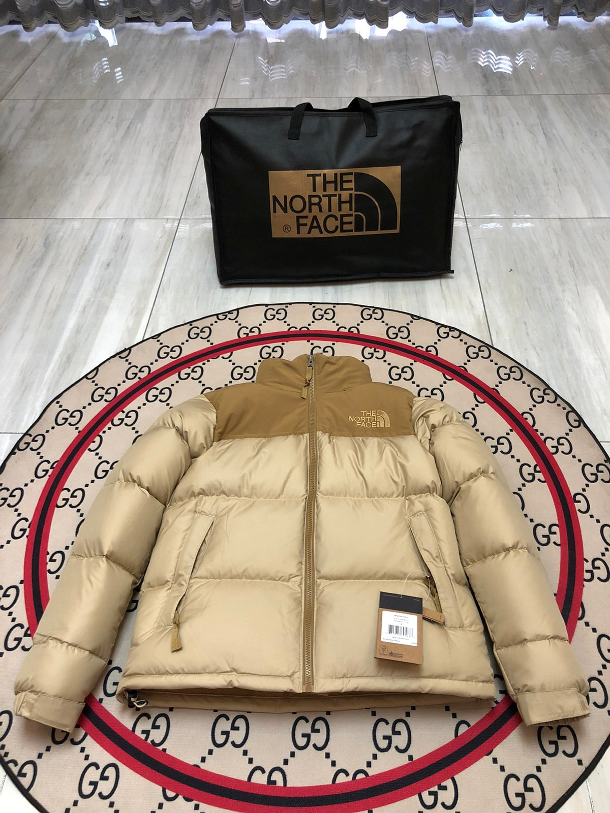 The North Face Cream & Tan 700-Fill Nuptse Down Puffer Jacket